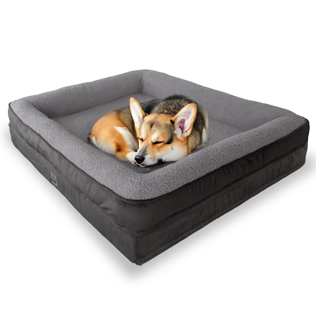 Felix, Visco Süngerli, Ultra Yumuşak, %100 Su Geçirmez Alezli, Çıkarılabilir Kılıflı, Kedi ve Köpek Yatağı (Antrasit & Gri) - Jungolica Pet Products