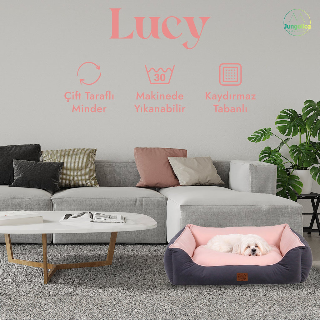 Lucy, Çift Taraflı Minderli, Ultra Yumuşak, Kaydırmaz Tabanlı, Yıkanabilir Kedi ve Köpek Yatağı - Jungolica Pet Products