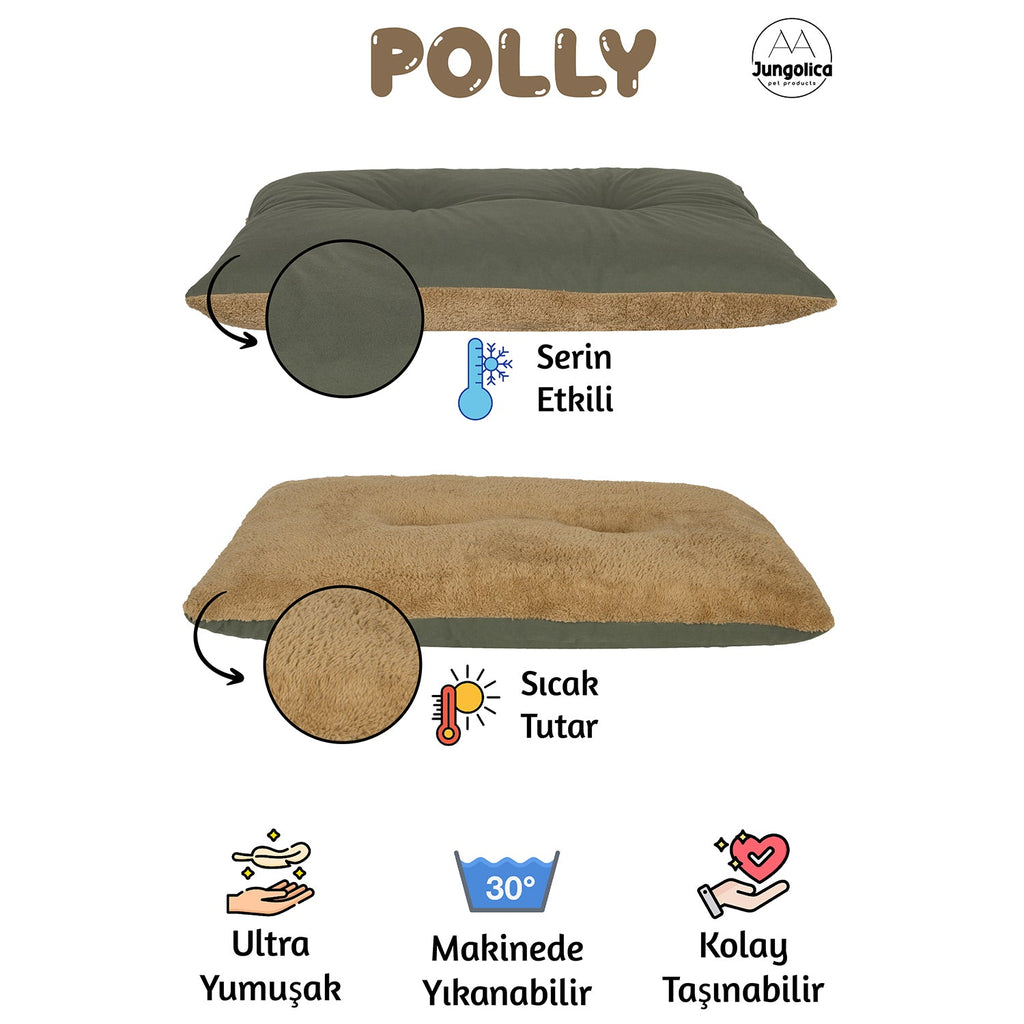 Polly, Çift Taraflı Kullanılabilen, Yıkanabilir Kedi ve Köpek Minderi (Yeşil & Zeytin Yeşili) - Jungolica Pet Products